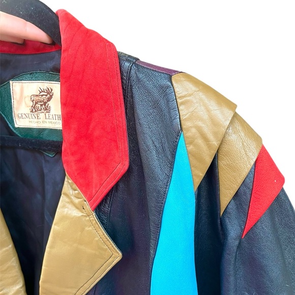 VTG Colorblock 💯% Leather Jacket - Picture 4 of 7
